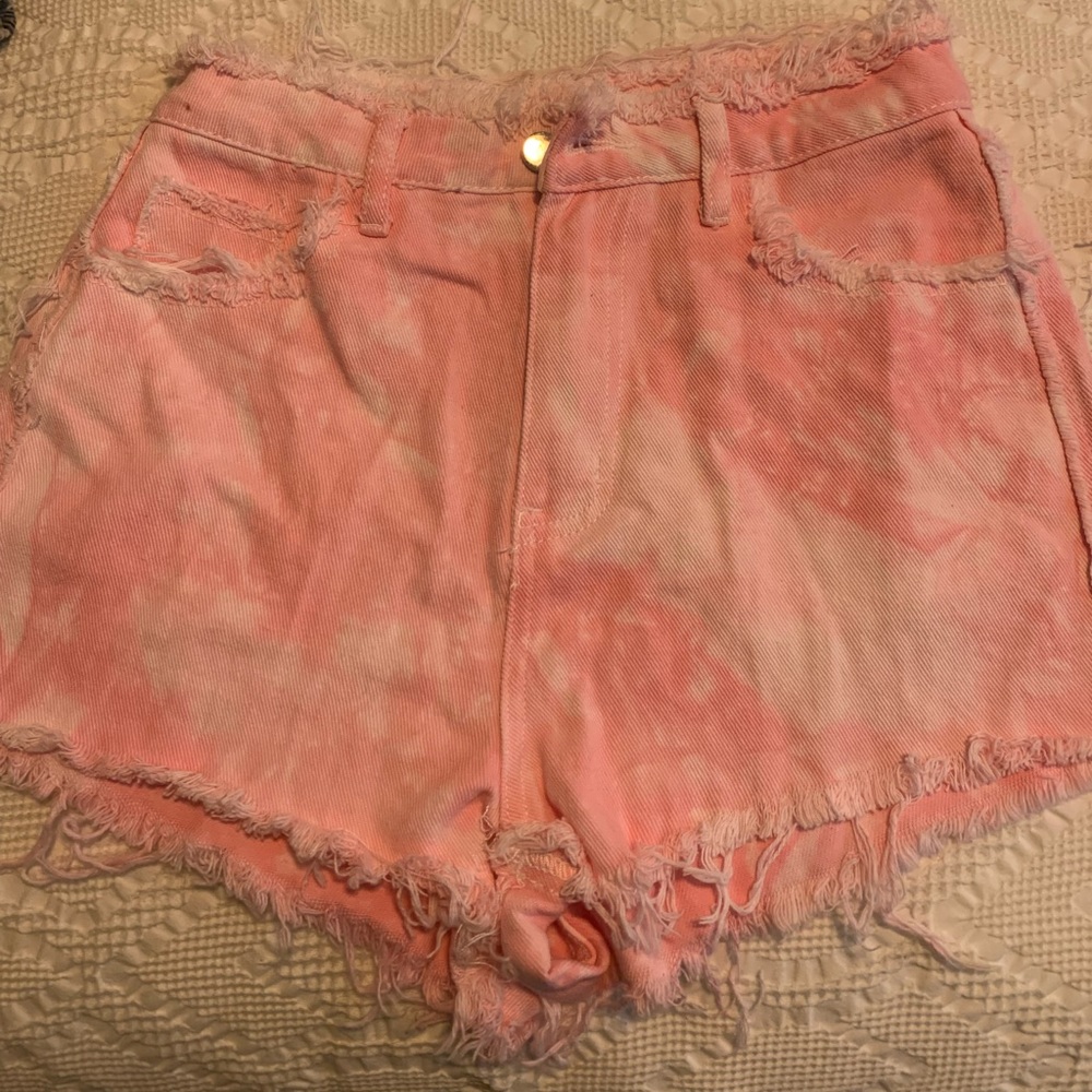 tye dye pink jean shorts